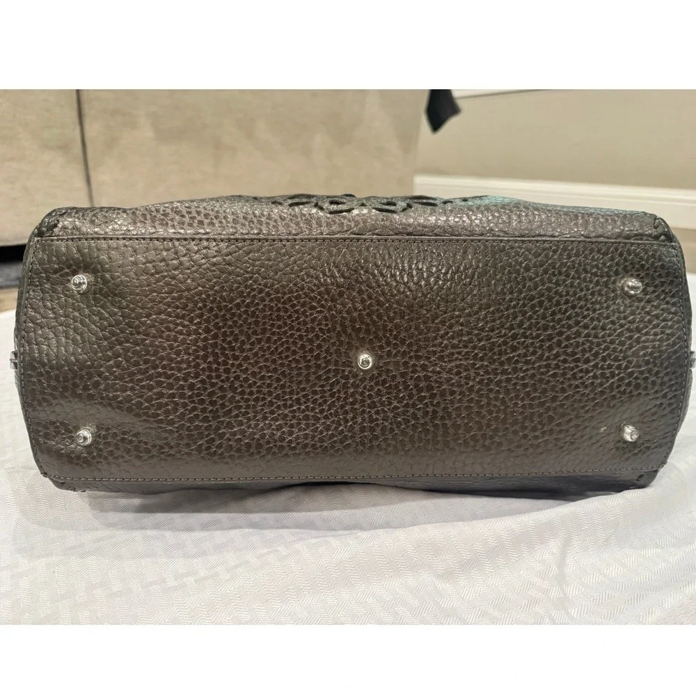 Brighton Leather Satchel Bag‎ Womens Large Metallic Charcoal Excellent Mandala